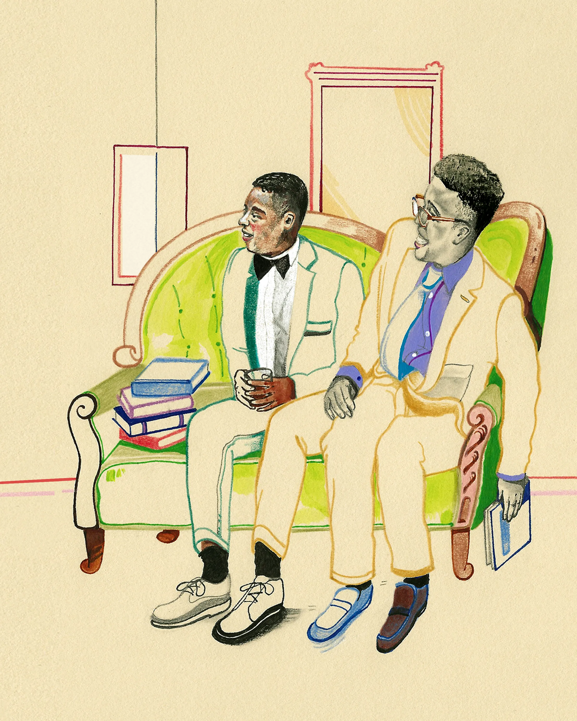 Illustration of people listening to a poetry reading